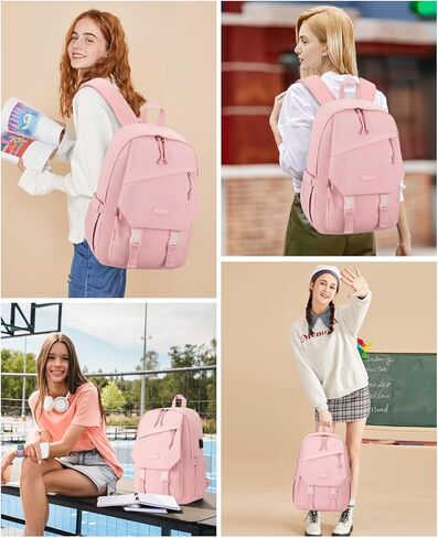 Black School Backpack for Teen Girls: 15.6 Inch College Book Bag with USB Charging Port Anti Theft Student Casual Daypack Middle High School Bag Fashion Travel Back Pack Laptop Backpacks for Women in Saudi Arabia