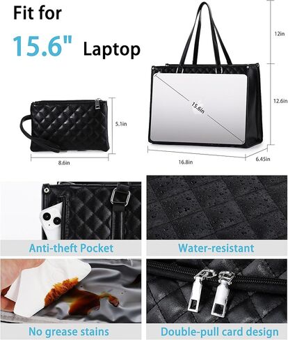 3-in-1 Laptop Bag with Lunch Compartment, 15.6 Inch, Quilted Computer Handbag for Business, Work in Saudi Arabia