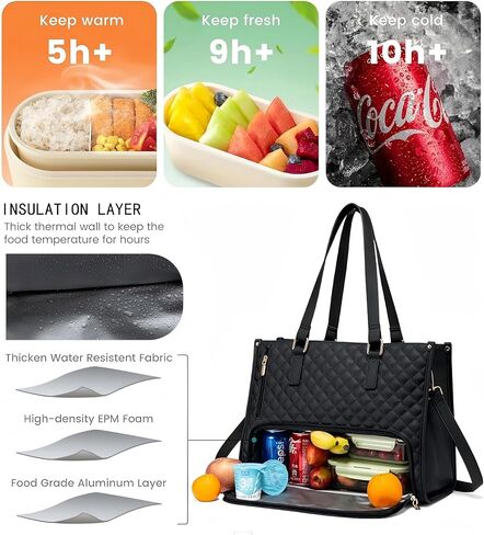 3-in-1 Laptop Bag with Lunch Compartment, 15.6 Inch, Quilted Computer Handbag for Business, Work in Saudi Arabia