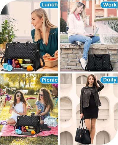 3-in-1 Laptop Bag with Lunch Compartment, 15.6 Inch, Quilted Computer Handbag for Business, Work in Saudi Arabia