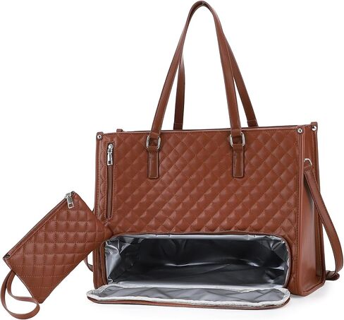 3-in-1 Laptop Bag with Lunch Compartment, 15.6 Inch, Quilted Computer Handbag for Business, Work in Saudi Arabia