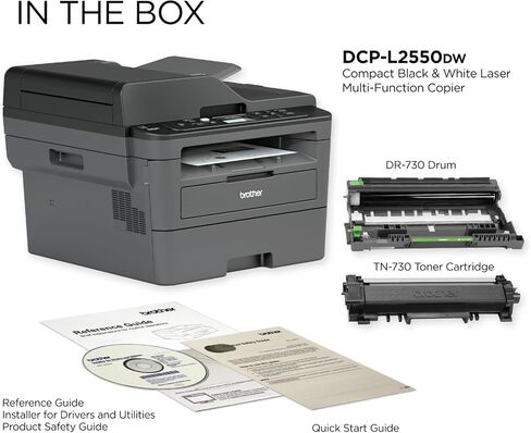 Brother DCP-L2550DW Wireless All-In-One طابعة ليزر أحادية اللون ، أسود-نسخة المسح الضوئي-2400 × 600 نقطة في البوصة ، 36 جزءًا في المليون ، ذاكرة 128 ميجابايت ، 250 ورقة ، 50 ورقة ، طباعة دوبلكس أوتوماتيكية ، إيثرنت ، تيلسيي in Saudi Arabia