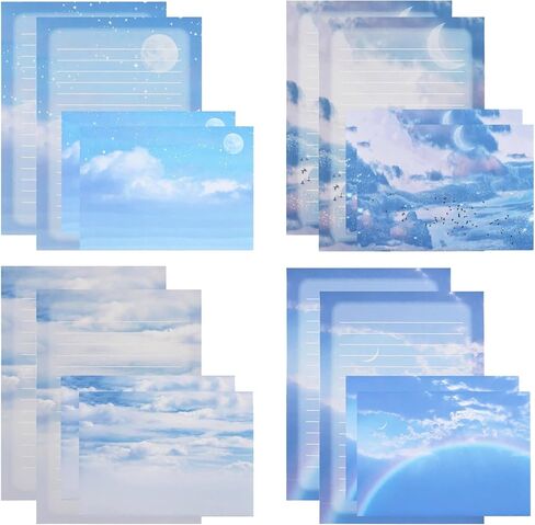 40 Lined Writing Stationery Paper with 20 Envelopes, Beautiful Sky Designs for Writing Letter, Notes, Invitations, 4 Different Style (9.4 x 6.6") in Kuwait