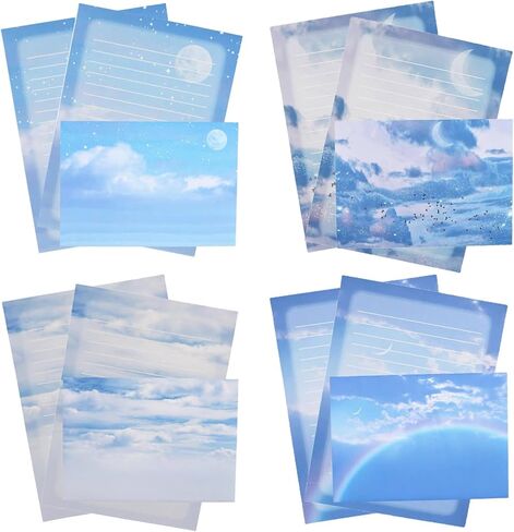 40 Lined Writing Stationery Paper with 20 Envelopes, Beautiful Sky Designs for Writing Letter, Notes, Invitations, 4 Different Style (9.4 x 6.6") in Kuwait