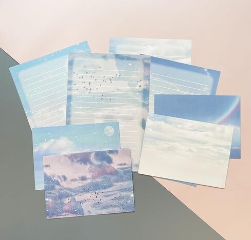 40 Lined Writing Stationery Paper with 20 Envelopes, Beautiful Sky Designs for Writing Letter, Notes, Invitations, 4 Different Style (9.4 x 6.6") in Kuwait