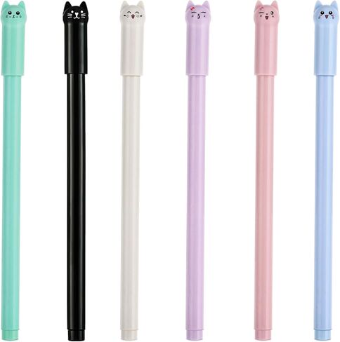 6 PCS Cat Pens ، Kawaii Cute Cartoon Gel Lotelful Gel Ambels for Children Office Office School Setclies Girls Hightery Hightery Cute Writedles Drayles Drawings Notes Notes in Kuwait