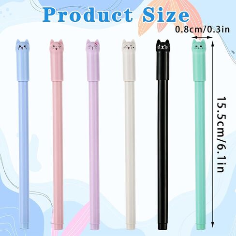 6 PCS Cat Pens ، Kawaii Cute Cartoon Gel Lotelful Gel Ambels for Children Office Office School Setclies Girls Hightery Hightery Cute Writedles Drayles Drawings Notes Notes in Kuwait