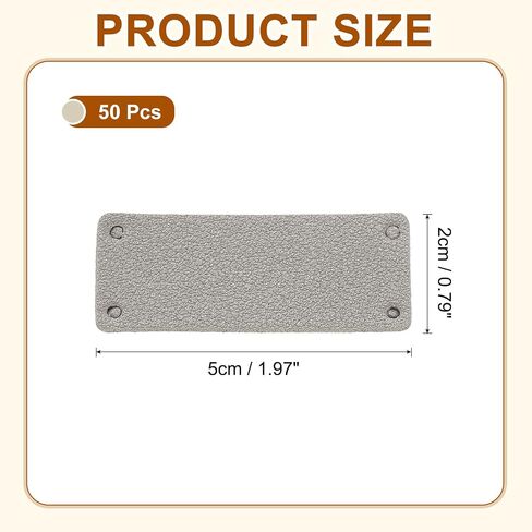 uxcell 50 Pcs Leather Tags for Handmade Items, 0.79" x 1.97" Leather Labels Embossed Leather Tags with Holes Sewing Labels for Clothing Knitting DIY Jean Bag Shoe Hat, Light Grey in Saudi Arabia