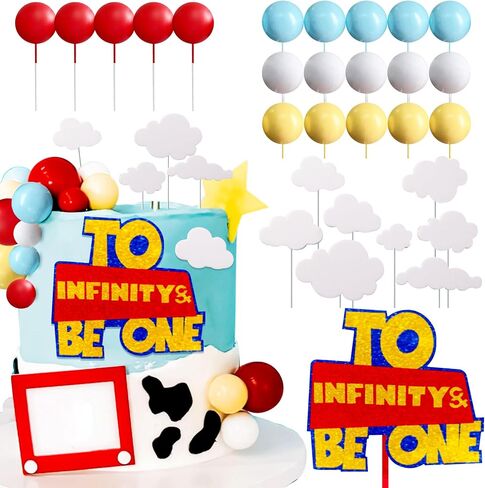 LaVenty To Infinity and To Be One Cake Topper Birthday Decorations Yellow Red Blue Balls Cake Decoration First Birthday Cake Topper for Boy 1st Birthday Party in Saudi Arabia