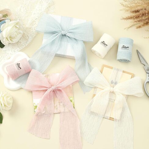 Pretty Jolly Crinkle Chiffon Ribbon for Flower Bouquet 3 Inch White Tulle Ribbon for Gift Wrapping Handmade Silk Ribbon 9 Yards Double Faced Ribbons for Crafts Hair Wedding Invitation Baby Shower in Kuwait