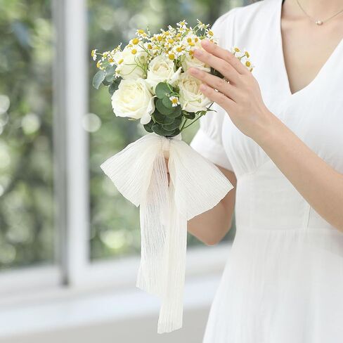 Pretty Jolly Crinkle Chiffon Ribbon for Flower Bouquet 3 Inch White Tulle Ribbon for Gift Wrapping Handmade Silk Ribbon 9 Yards Double Faced Ribbons for Crafts Hair Wedding Invitation Baby Shower in Kuwait