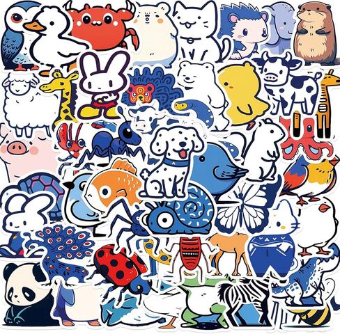 50 PCS Cute Kawaii Animal Stickers Anime Stickers for Kids Teens Girls Adults Waterproof Vinyl Cartoon Stickers Pack for Water Bottle Laptop Luggage Phone (Blue Animals) in Saudi Arabia