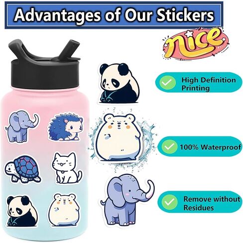 50 PCS Cute Kawaii Animal Stickers Anime Stickers for Kids Teens Girls Adults Waterproof Vinyl Cartoon Stickers Pack for Water Bottle Laptop Luggage Phone (Blue Animals) in Saudi Arabia