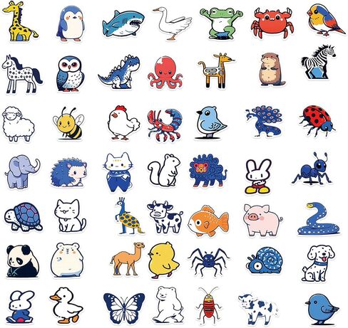 50 PCS Cute Kawaii Animal Stickers Anime Stickers for Kids Teens Girls Adults Waterproof Vinyl Cartoon Stickers Pack for Water Bottle Laptop Luggage Phone (Blue Animals) in Saudi Arabia