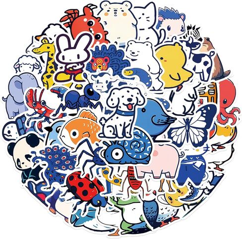 50 PCS Cute Kawaii Animal Stickers Anime Stickers for Kids Teens Girls Adults Waterproof Vinyl Cartoon Stickers Pack for Water Bottle Laptop Luggage Phone (Blue Animals) in Saudi Arabia
