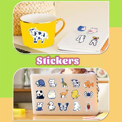 50 PCS Cute Kawaii Animal Stickers Anime Stickers for Kids Teens Girls Adults Waterproof Vinyl Cartoon Stickers Pack for Water Bottle Laptop Luggage Phone (Blue Animals) in Saudi Arabia