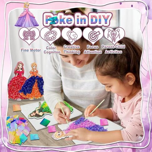 Mom & Myaboys Poke in Fun Art Kit for Kids DIY Princess Craft مجموعة هدايا عيد ميلاد للبنات Ages4-8 ، فنون خالية من الفوضى للأطفال نشاطًا ممتعًا للأولاد القديم 3 4 5 6 7 8 9 ، هدية عيد الميلاد للطفل 3 UP in Kuwait