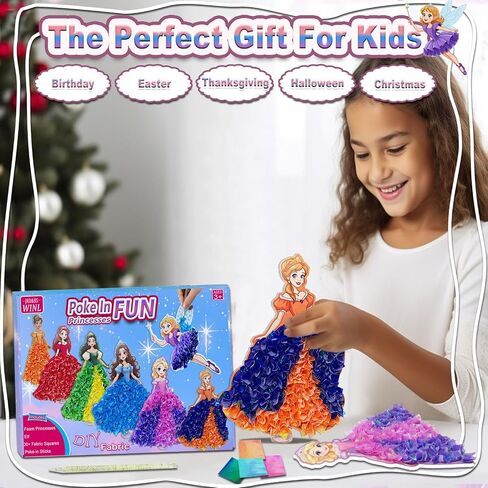 Mom & Myaboys Poke in Fun Art Kit for Kids DIY Princess Craft مجموعة هدايا عيد ميلاد للبنات Ages4-8 ، فنون خالية من الفوضى للأطفال نشاطًا ممتعًا للأولاد القديم 3 4 5 6 7 8 9 ، هدية عيد الميلاد للطفل 3 UP in Kuwait