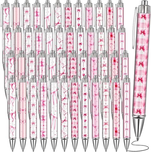 48 PCS Coquette Pink Bows Point Als قابلة للسحب 0.5 مم حبر أسود Coquette Coquette Aealthetic Bow Ribbon Ambons for Women School Office Home Home Gifts Party Form in Saudi Arabia