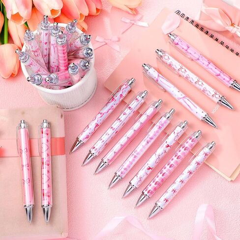 48 PCS Coquette Pink Bows Point Als قابلة للسحب 0.5 مم حبر أسود Coquette Coquette Aealthetic Bow Ribbon Ambons for Women School Office Home Home Gifts Party Form in Saudi Arabia
