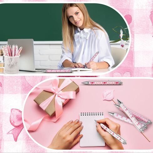 48 PCS Coquette Pink Bows Point Als قابلة للسحب 0.5 مم حبر أسود Coquette Coquette Aealthetic Bow Ribbon Ambons for Women School Office Home Home Gifts Party Form in Saudi Arabia