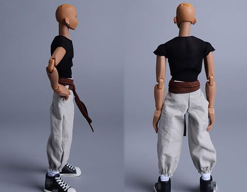 1/12 Scale Male Clothes,Men's Tight Short Sleeves Pant Warrior Combat Suit Sport Clothing for 6inch Action Figure Body (Black Tops+Black Belt+White Pant) in Saudi Arabia