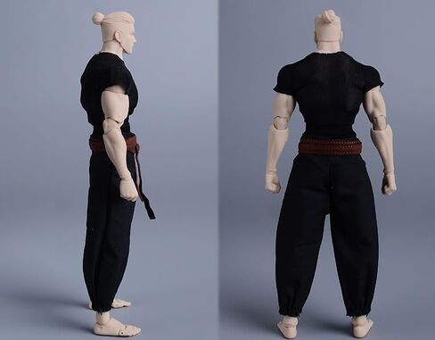 1/12 Scale Male Clothes,Men's Tight Short Sleeves Pant Warrior Combat Suit Sport Clothing for 6inch Action Figure Body (Black Tops+Black Belt+White Pant) in Saudi Arabia