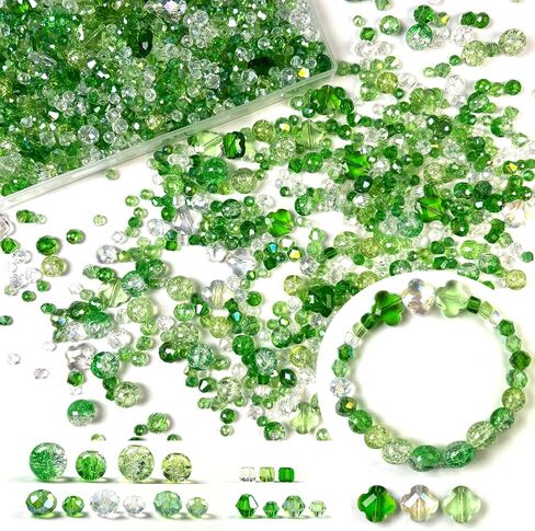 1000pcs حبات زجاجية لصنع المجوهرات من الخرز الكريستال لقرط سوار حلق ، مما يجعل لونًا متنوعًا 5 نمط/طقطقة جولة/briolette faceted/bicone/cube/four-leaf clover/4 size in Kuwait