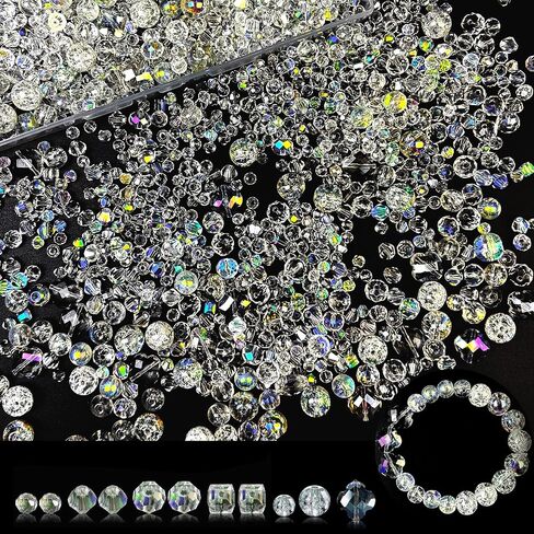 1000pcs حبات زجاجية لصنع المجوهرات من الخرز الكريستال لقرط سوار حلق ، مما يجعل لونًا متنوعًا 5 نمط/طقطقة جولة/briolette faceted/bicone/cube/four-leaf clover/4 size in Kuwait