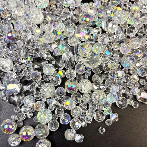 1000pcs حبات زجاجية لصنع المجوهرات من الخرز الكريستال لقرط سوار حلق ، مما يجعل لونًا متنوعًا 5 نمط/طقطقة جولة/briolette faceted/bicone/cube/four-leaf clover/4 size in Kuwait