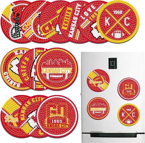 12 Pcs Refrigerator Diamond Painting Magnets Kits Fridge Diamond Art Magnets Kits Stickers for Adults DIY Home Decors (for Kansas City Red) in Saudi Arabia