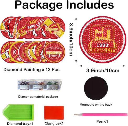 12 Pcs Refrigerator Diamond Painting Magnets Kits Fridge Diamond Art Magnets Kits Stickers for Adults DIY Home Decors (for Kansas City Red) in Saudi Arabia