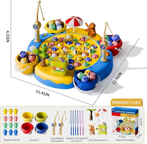 ORANGE OCEAN 66 PCS Magnetic Fishing Game for Kids Boys Ages 3-5 4-6, Kid Magnetic Fishing Toys with 360° Rotation & Sound, Birthday Toys Gifts for 3 4 5 6 Year Old Boys Kids, 1-8 Players in Kuwait