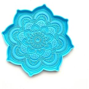 Blue Epoxy Resin Silicone Molds for Mandala Coaster Making - 4.9x4.9x0.2 Inches Reusable Casting Tools, DIY Craft Home Decor and Flower Tray Molds