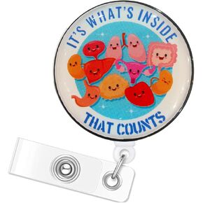 Cute Organs Nurse Badge Reel - It's What's Inside That Counts Retractable Badge Holder with Swivel Alligator Clip for Medical Surgical Nurses Sonographer Ultrasound Nursing Student Doctor MA RN