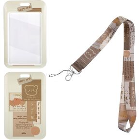 Cute ID Lanyard Badge Card Holder Key Bear Lanyard for ID Badges for Women Girls Students Teacher Aesthetic Kawaii Keychain Lanyard for School Student ID Card Wallet