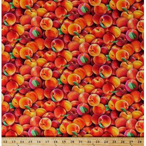Cotton Peaches Harvest Fruits Allover Food Festival Summer Cotton Fabric Print by The Yard (D465.36)