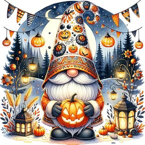 Halloween Gnome Pumpkin Moon Diamond Art Kits for Adults, 5D Diamond Painting Kits for Adults Beginners, DIY Full Round Drill Diamond Dot Painting Gem Art Kits for Adult,Home Wall Decor 13.8x13.8 Inch