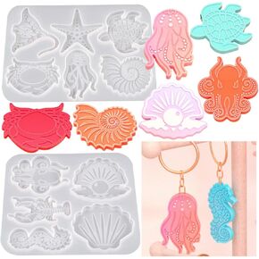 2 Pcs Marine Animal Keychain Mold, Epoxy Resin Making Tools for DIY Craft Keychain Necklace Earrings Decoration Pendants Ornaments Decoration Gift