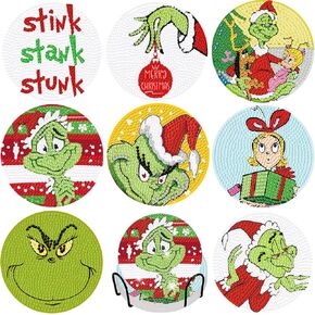 PAKCHOICE 8 Pcs Christmas Diamond Coasters Kits with Holder DIY Christmas Diamond Art Coaster Non Slip Coaster for Adults Xmas Holiday Diamond Kits Supplies for Winter Christmas Holiday Gift