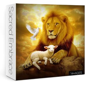 Christian Bird Lion Sheep Religious Puzzles for Adults 1000 Pieces, Beautiful Animal Inspirational Easter Landscape Jigsaw Puzzles, Pretty Sunset Scenic Catholic Wildlife Scenery Puzzle