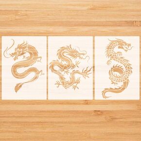 3 Pieces Dragon Stencil Template Reusable Asian Chinese Stencils for Painting on Wood, Walls, Canvas, Spray Painting, Airbrushing, Crafts Wall Stencils Zodiac Painting Stencils 8.3 x 11.8 inch
