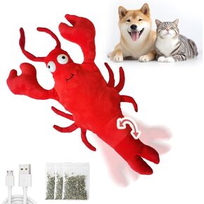 Cat Toys Rechargeable Flapping Lobster, Touch Activated Kitten Toy, Refillable with Natural Catnip, Interactive Kitten Kicker for Indoor Kitty Exercise, Suitable for All Breeds 10 Inches