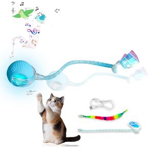 Pet Toys, Interactive Cat Toy for Bored Adult, Cat Ball Toy with Elastic Mesh Tail, Fun Cat Toy with Ball for Kittens and Pets (Blue)