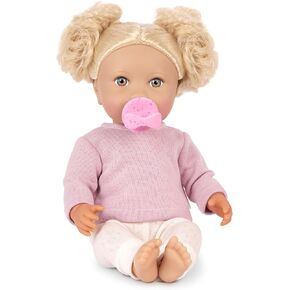 LullaBaby – 14-inch Realistic Baby Doll – Dark-Brown Hair, Brown Eyes & Soft Body – Pink Sweater Outfit & Pacifier – Pretend Play – Ages 2+ & Up