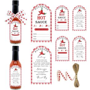 120pcs Homemade Hot Sauce Labels Chili Sauce Homemade Stickers - 3 x 2 inch Hot Sauce Bottle Labels with Ribbon Rope for Festival Gifts and Party Supplies