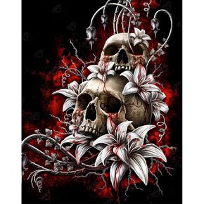KTHOFCY 5D DIY Diamond Painting Kits for Adults, Halloween Skull Skeleton Full Drill Embroidery Cross Stitch Crystal Rhinestone Paintings Pictures Arts Wall Decor Painting Dots Kits 11.8X15.7inch