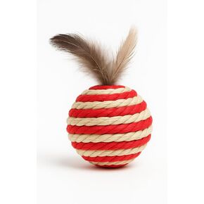 Ball for cat with Feathers - Balls for Cats – Natural Toy for Indoor Cats – Eco-Friendly, Durable, Interactive Play Balls for Kittens – Pet-Safe Chew & Scratch Toys (Red)