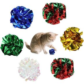 Tocirelo Cat Crinkle Balls Toys - Kitten Toys for Indoor Cats 6 Packs, Interactive Lightweight Crinkle Kitty Ball, 2.36 Inches Mylar Cat Toys Balls for Chasing, Bitting, Exercise and Stress Relief
