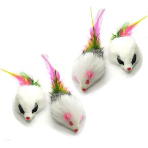 Kats'N Us Real Rabbit Fur Long Hair Feather Tail Mouse Cat Toy - 4pk